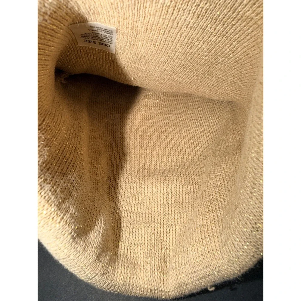 New Women Tan Gold Metallic‎ Shimmer Knit Cuffed Beanie Hat One Size Winter Hat